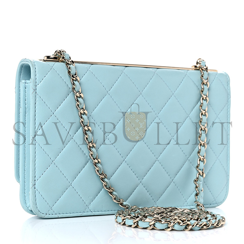 Ch*el lambskin quilted trendy cc wallet on chain woc light blue (19*13*5cm)